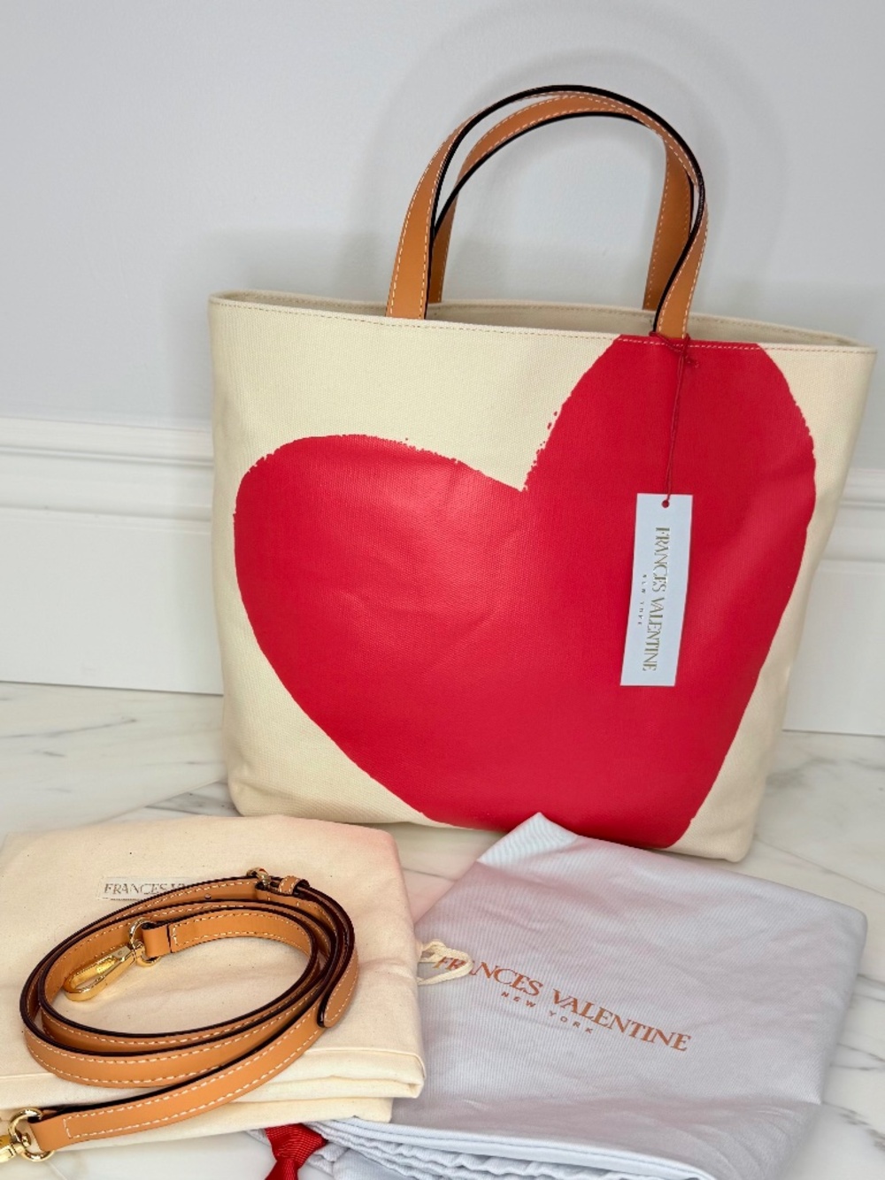 Frances Valentine Large Margaret Heart Canvas Tote w/ Leather Handles